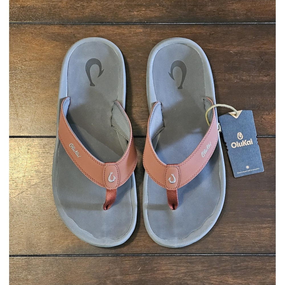 NWT OluKai Ohana Leather Sandals Men's Size 13 Canoe/Rock Beach Flip Flop - Picture 5 of 11